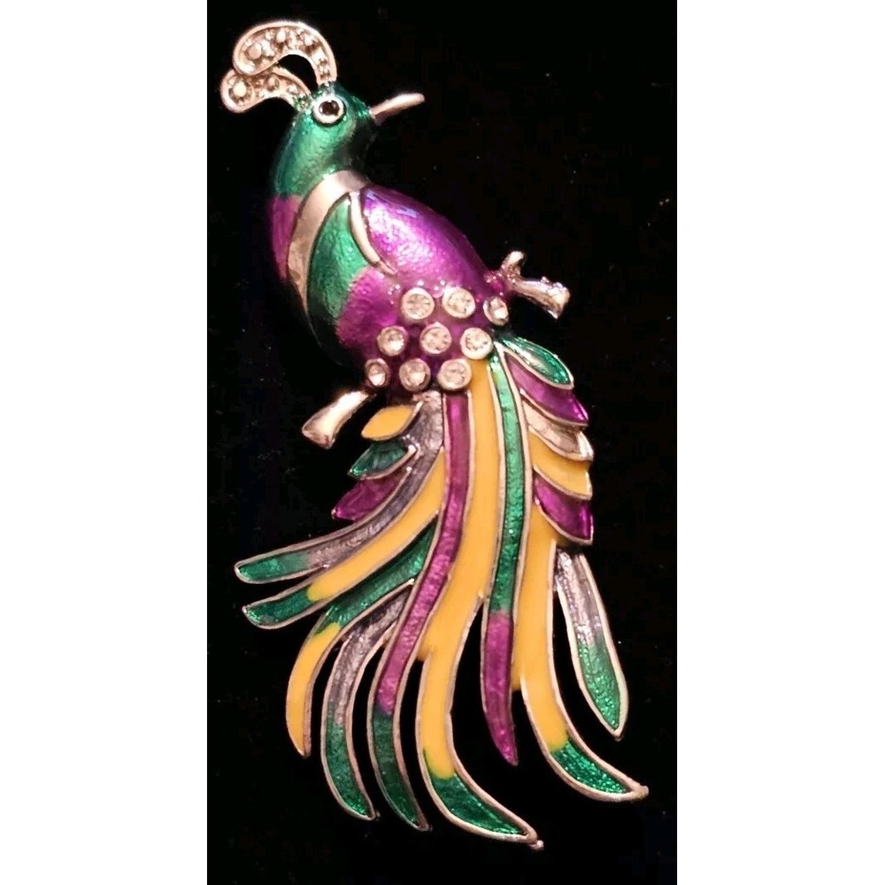 Vintage Peacock Brooch with Rhinestones 2 1/2" Tall